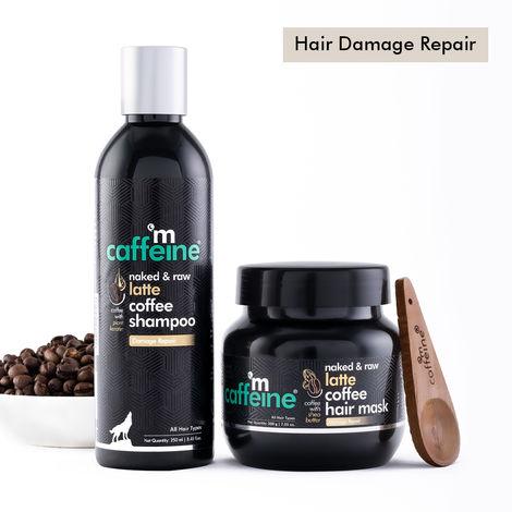 mcaffeine intense damage repair & frizz control kit | latte shampoo & hair mask combo | with coconut milk, coffee & murumuru butter for smooth & shiny hair | sulphate & paraben free 450 gm