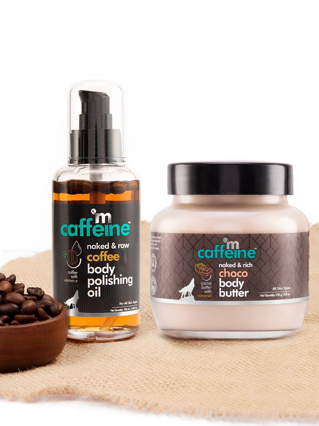 mcaffeine pre & post shower routine with coffee body massage oil & choco body butter