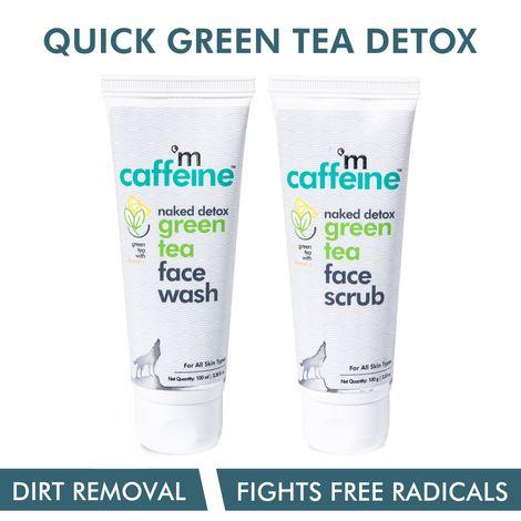 mcaffeine quick green tea detox kit | dirt removal, exfoliation | vitamin c | face wash, face scrub | paraben & sls free 200 gm