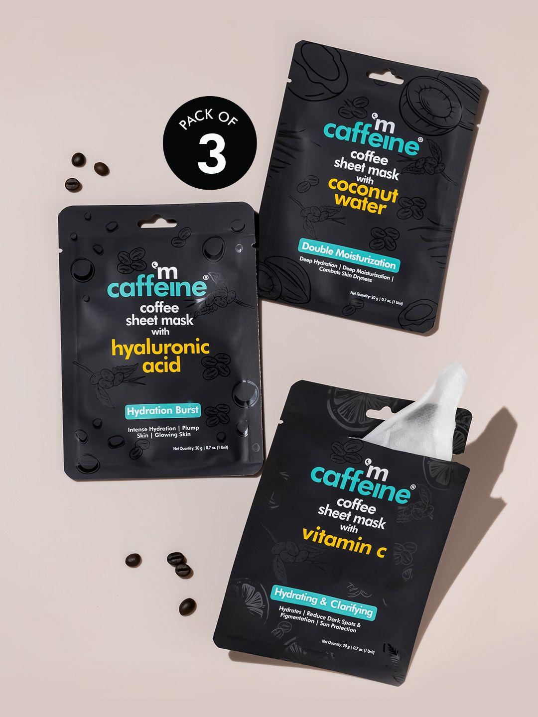 mcaffeine set of 3 coffee sheet masks with vit c, hyaluronic acid & coconut water-20g each