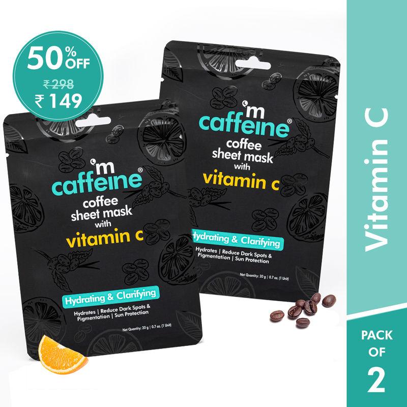 mcaffeine vitamin c face sheet masks with coffee for dark spot reduction & hydration - pack of 2