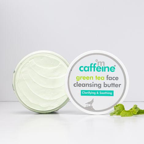 mcaffeine green tea face cleansing butter with shea butter & vit e| moisturizing & gentle makeup remover & face cleanser | for all skin types - 100g