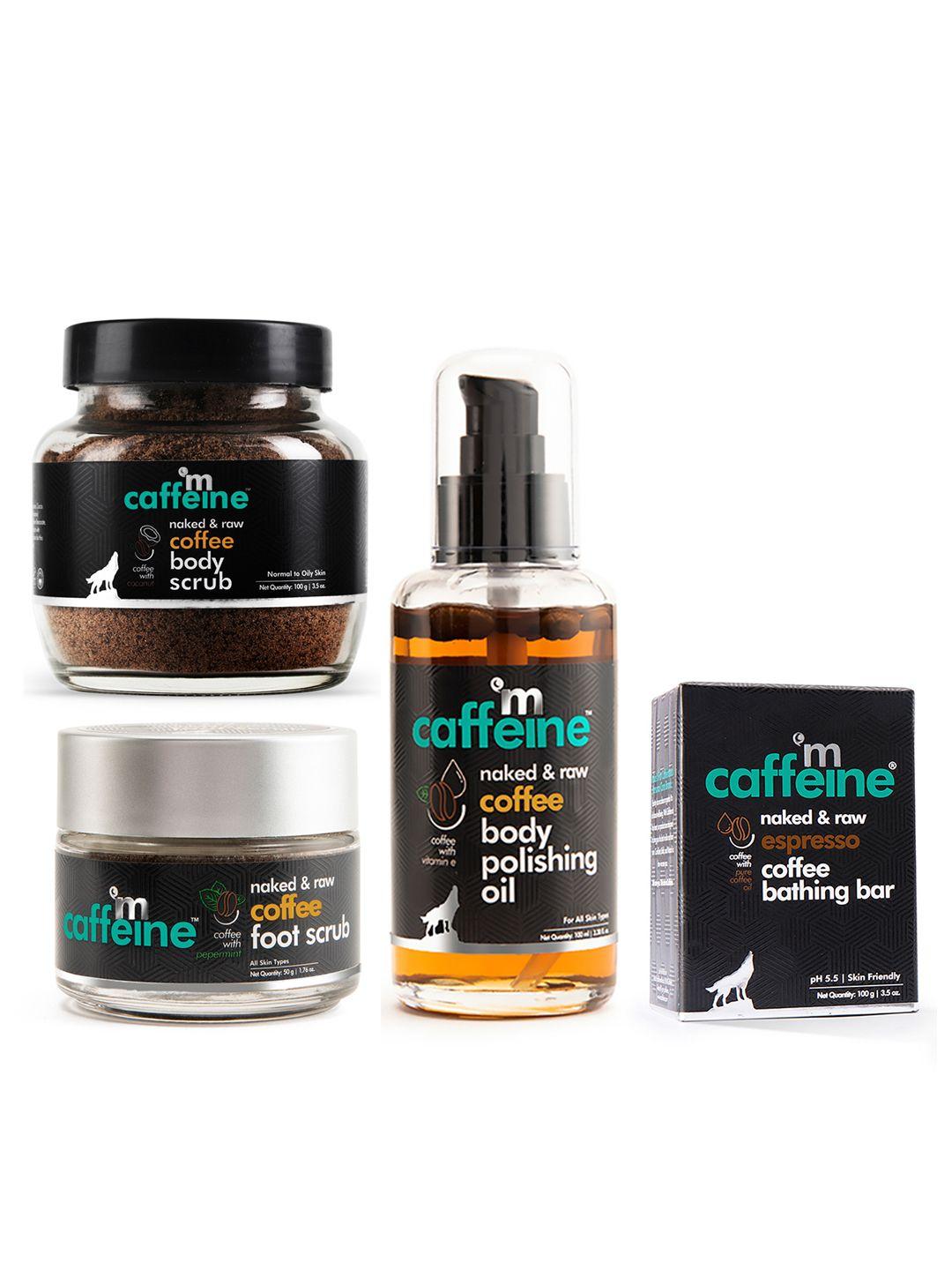 mcaffeine naked set of coffee body scrub-body polishing oil-foot scrub-bathing bar soap