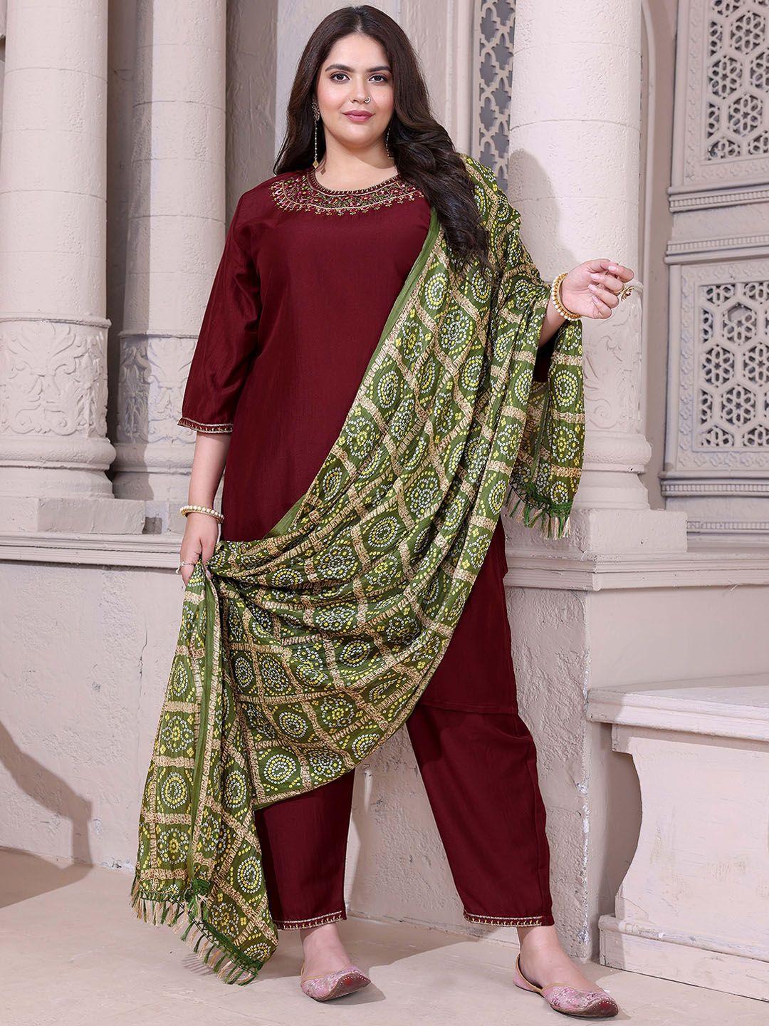 mclothings women regular thread work kurta with trousers & with dupatta