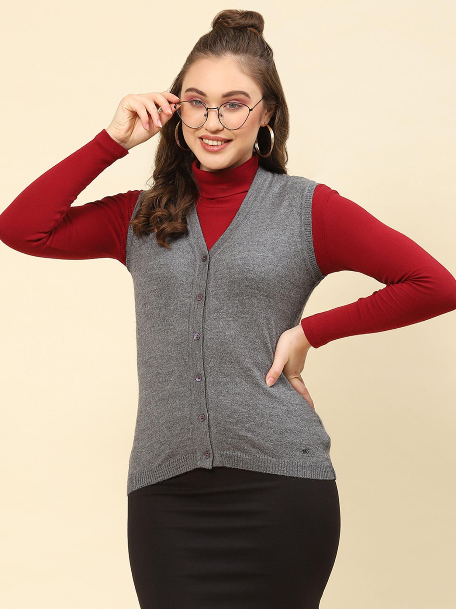 md grey mel solid v neck cardigan