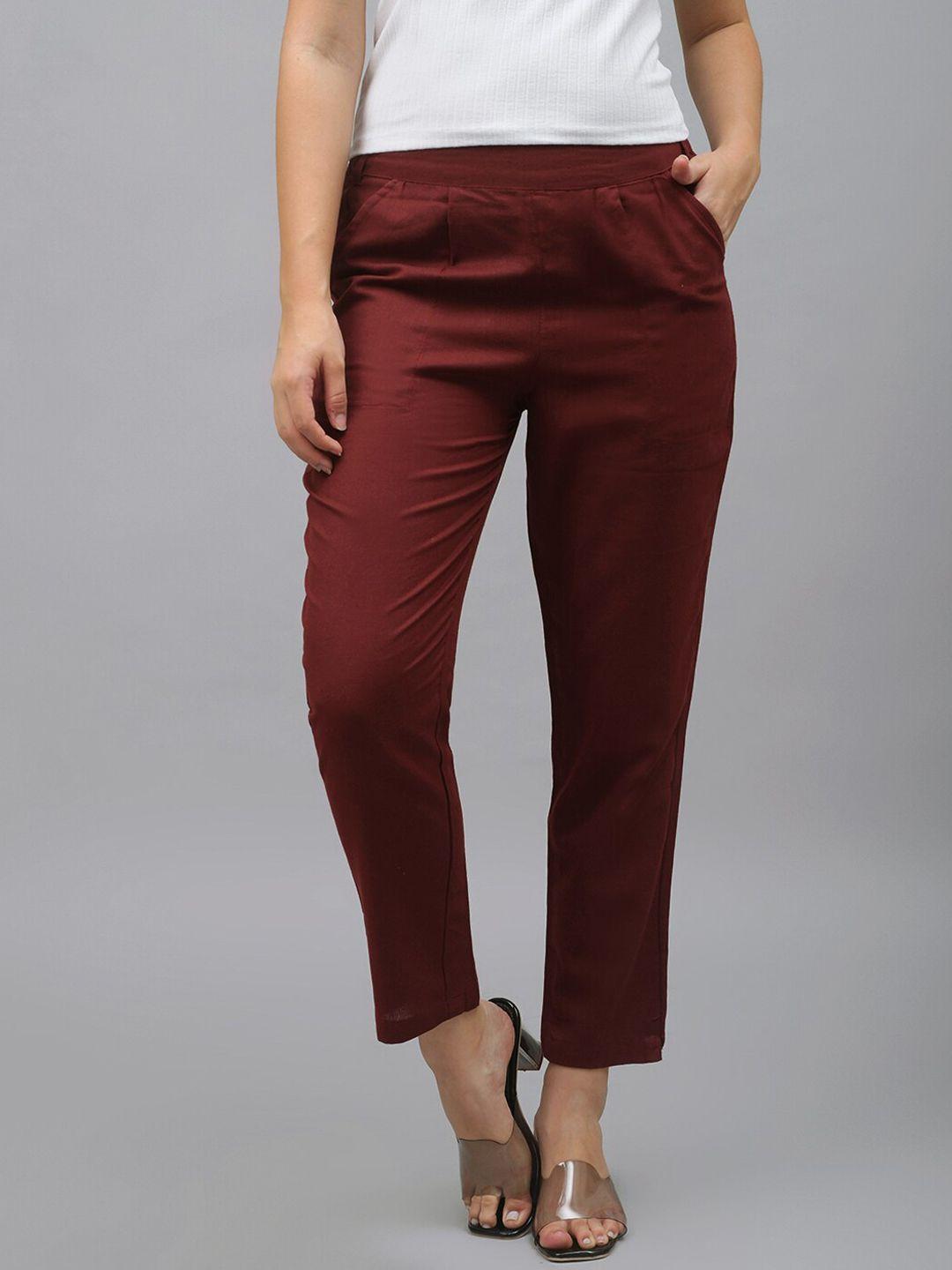 me craft women maroon pleated trousers