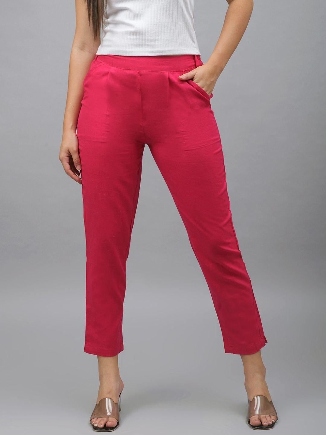 me craft women pink easy wash cotton trousers