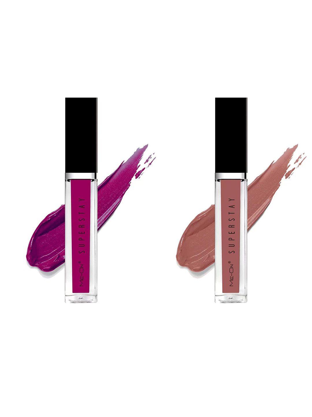 me-on set of 2 super stay lip gloss 6ml each - purple affair 16 & nude nuance 20