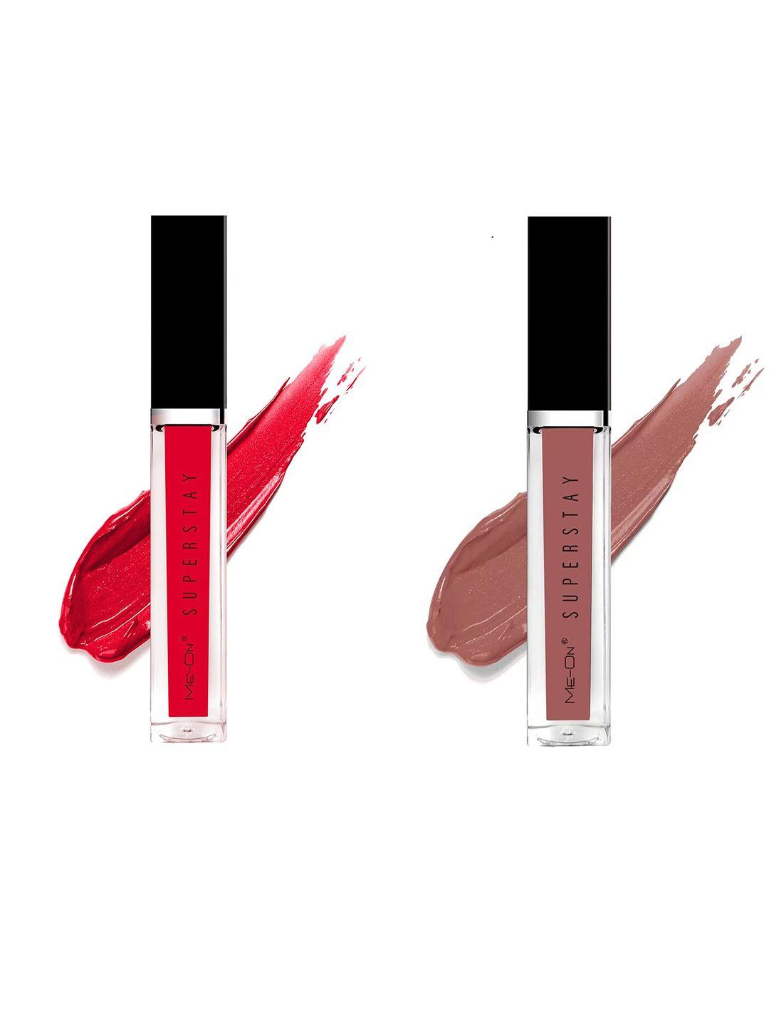 me-on set of 2 super stay lip gloss - seductive red 03 & nude nuance 20