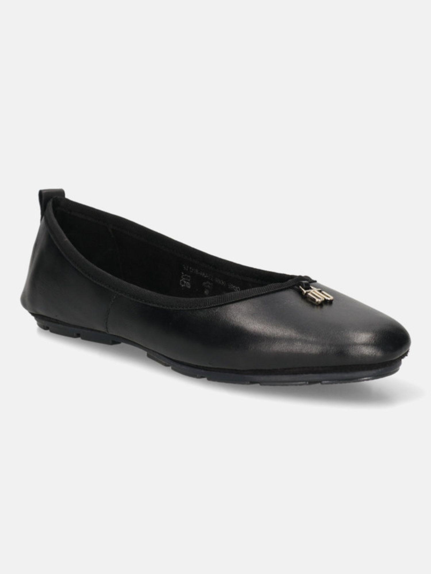 mea black leather womens ballerinas