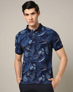 mean leaf print regular fit polo t-shirt