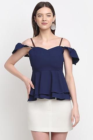 medieval blue polyester peplum top