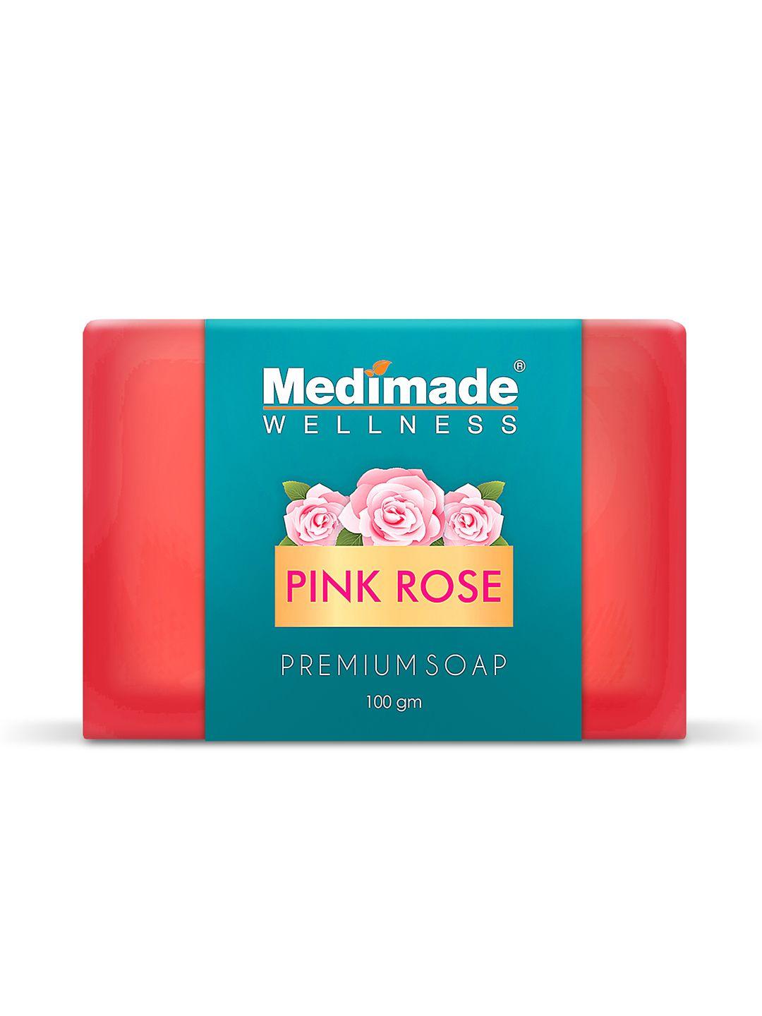 medimade pink rose premium handmade bathing soap for youthfull & toned skin - 100g