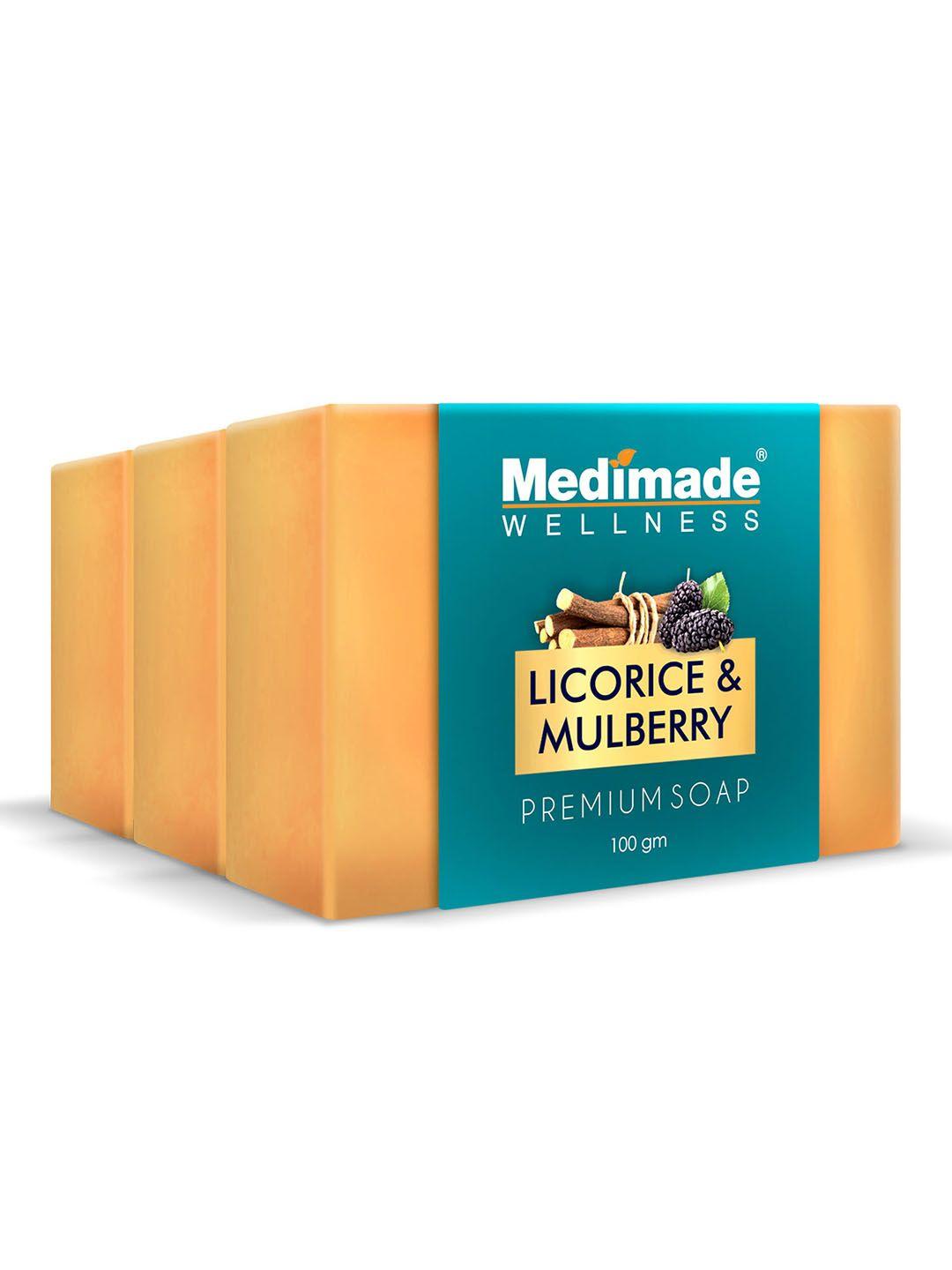 medimade set of 3 licorice & mulberry premium beauty soap for skin radiance-100g each