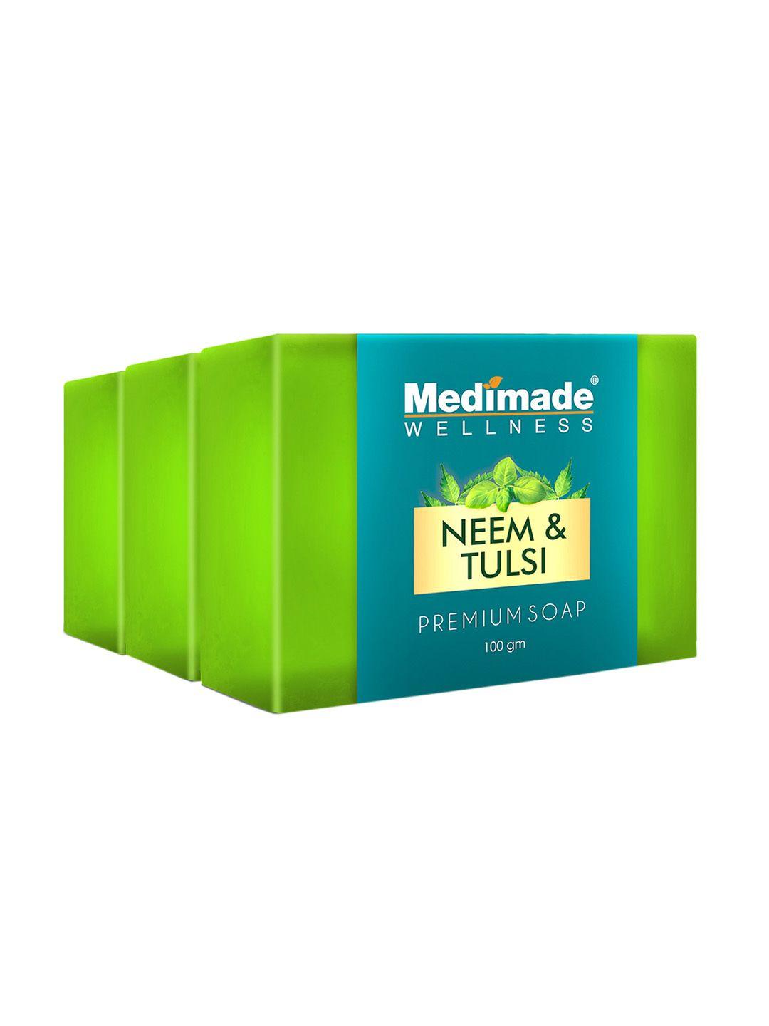 medimade set of 3 neem & tulsi soap for clearer and glowing complexion - 100 g each