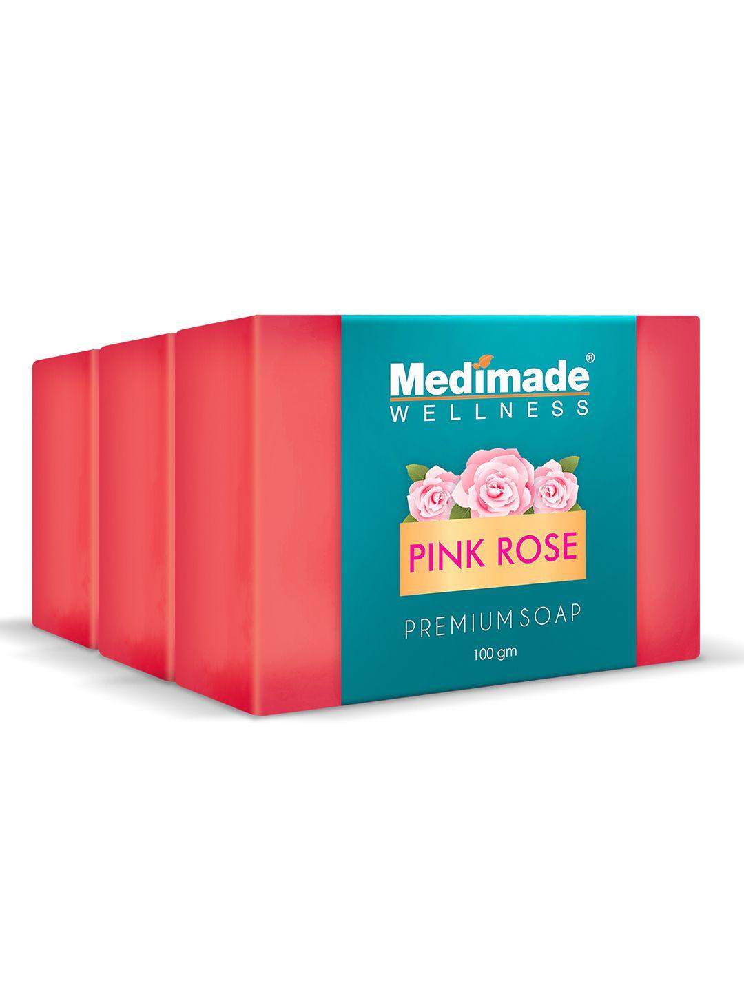 medimade set of 3 pink rose skin brightening premium beauty soap - 100 g each