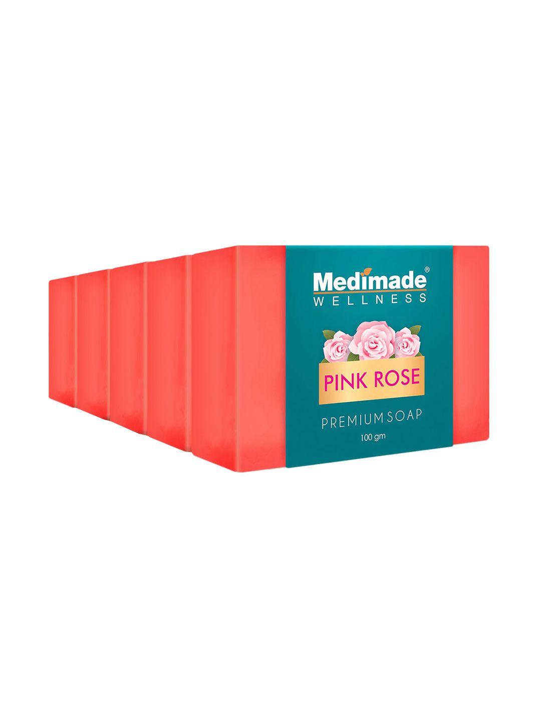 medimade set of 5 pink rose premium facial soap for clearer & glowing skin - 100 g each