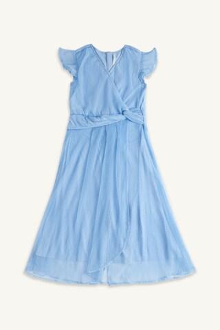 medium blue embellished v neck party full length ruffle sleeves girls regular fit dress