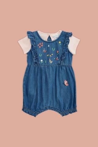medium blue embroidered casual baby regular fit dungaree