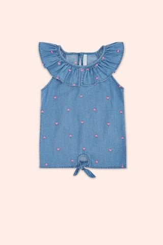 medium blue embroidered casual sleeveless spaghetti girls regular fit blouse