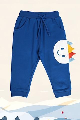 medium blue embroidered full length casual boys regular fit jogger pants
