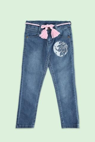 medium blue embroidered full length casual girls regular fit jeans