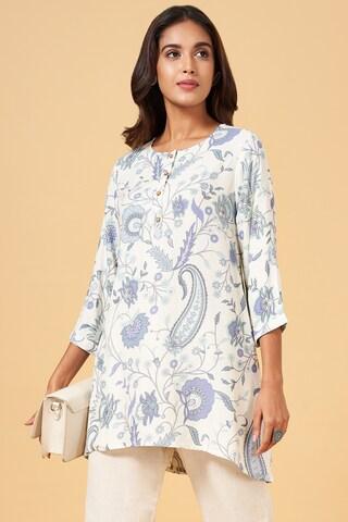 medium blue print casual 3/4th sleeves round neck women regular fit  tunic