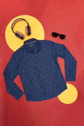 medium blue print casual full sleeves regular collar boys regular fit shirt