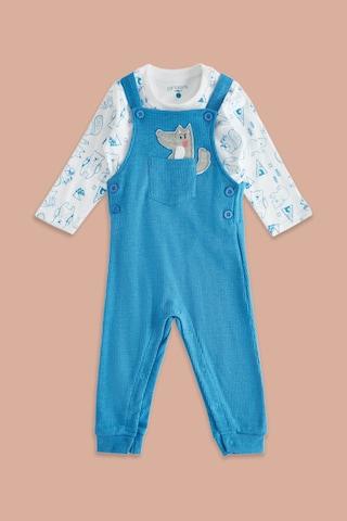 medium blue print full length low rise casual baby regular fit dungaree set