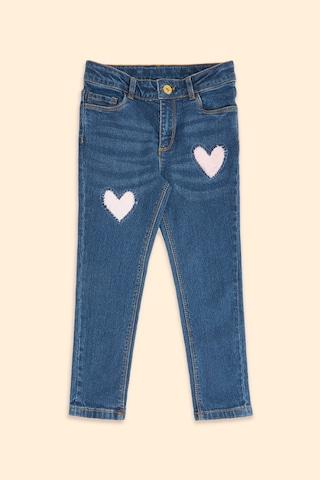 medium blue printed full length casual girls regular fit jeans