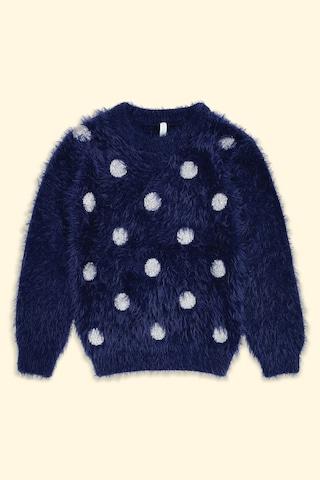 medium blue printed winter wear full sleeves round neck girls regular fit sweater