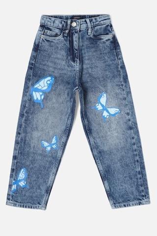medium blue solid casual girls regular fit jeans