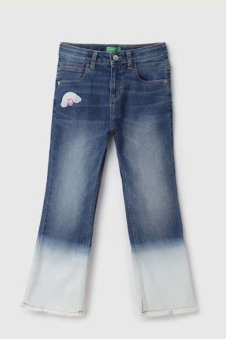 medium blue solid cotton girls regular fit jeans