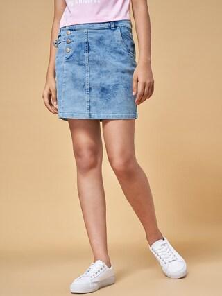 medium blue solid knee length casual girls regular fit skirt