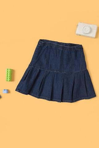 medium blue solid knee length casual girls regular fit skirt