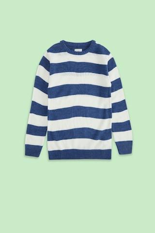 medium blue stripe casual full sleeves round neck boys regular fit sweater