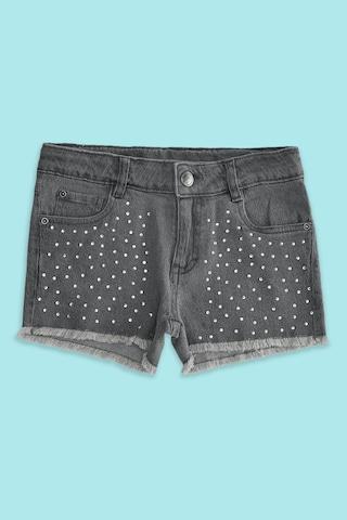 medium grey embellished knee length casual girls regular fit shorts