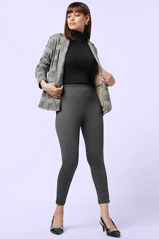medium grey solid ankle-length high rise casual women slim fit treggings