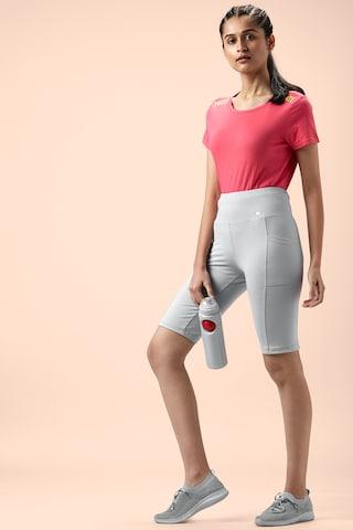medium grey solid thigh-length active wear women regular fit shorts