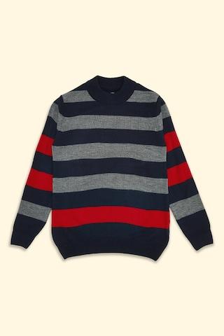 medium grey stripe casual full sleeves high neck boys regular fit sweater