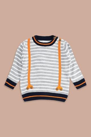medium grey stripe winter wear full sleeves round neck baby regular fit sweater