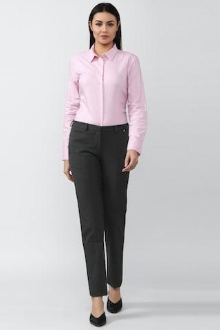 medium grey textured ankle-length casual women regular fit trouser
