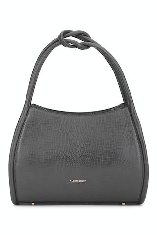 medium grey textured casual polyurethane women handbag