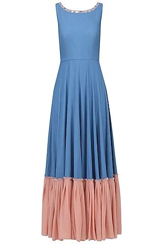 medium blue and salmon pink gown