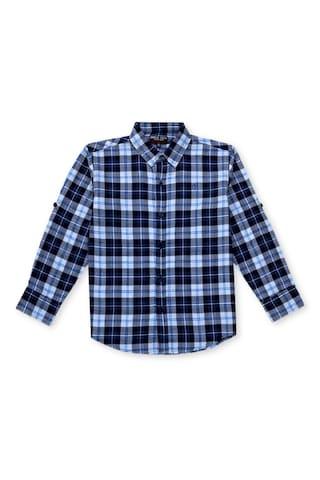 medium blue check casual full sleeves regular collar boys regular fit shirt