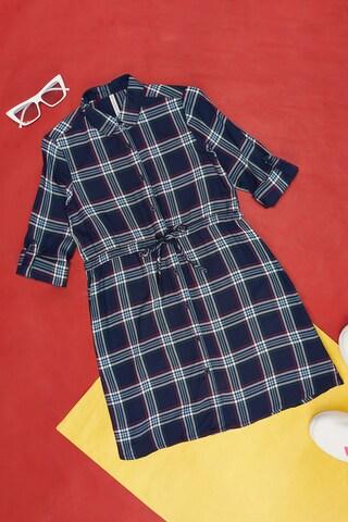 medium blue check full length  casual girls regular fit dress