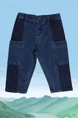 medium blue color block full length casual boys regular fit jeans