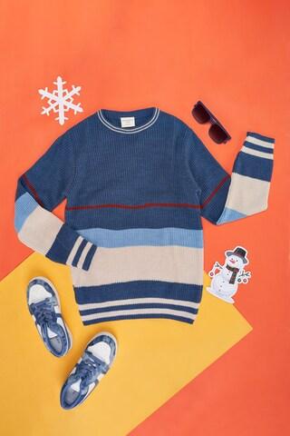 medium blue color block sweater