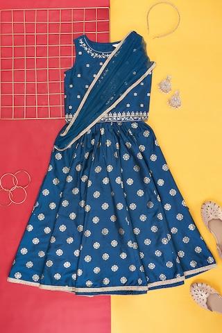medium blue embroidered full length  ethnic girls regular fit  lehenga set
