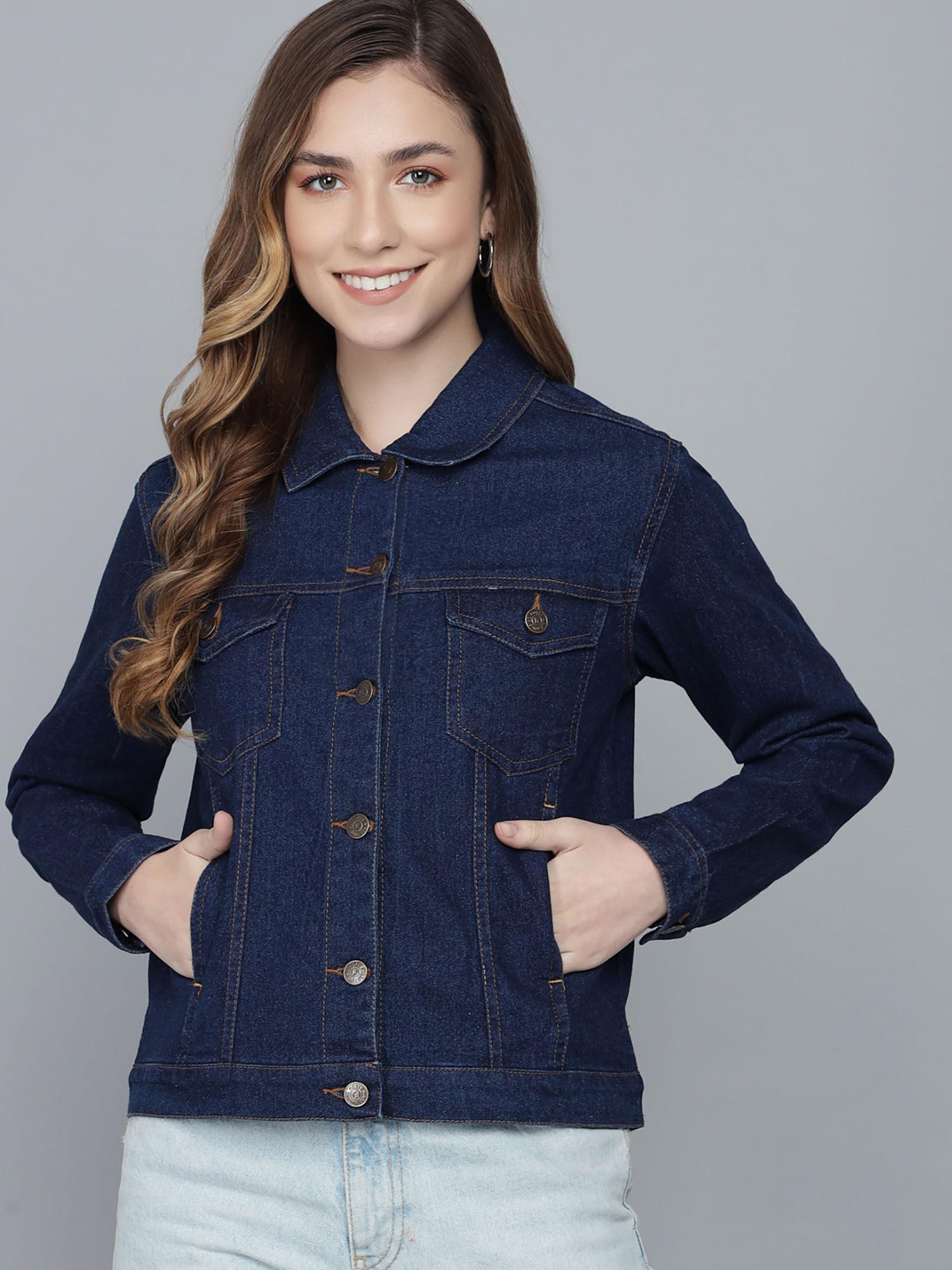 medium blue full sleeve solid denim jacket